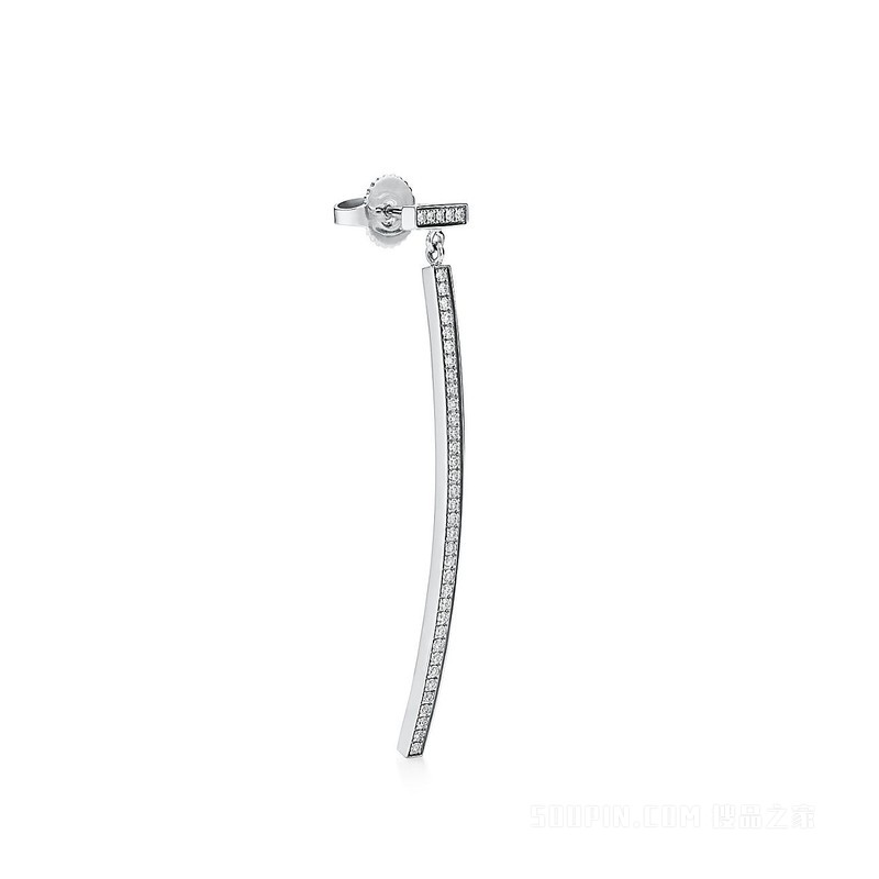 Tiffany T 系列 18K 白金镶钻条形耳环。