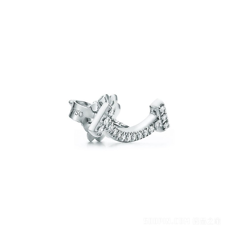Tiffany T 系列 18K 白金镶钻微笑耳环。
