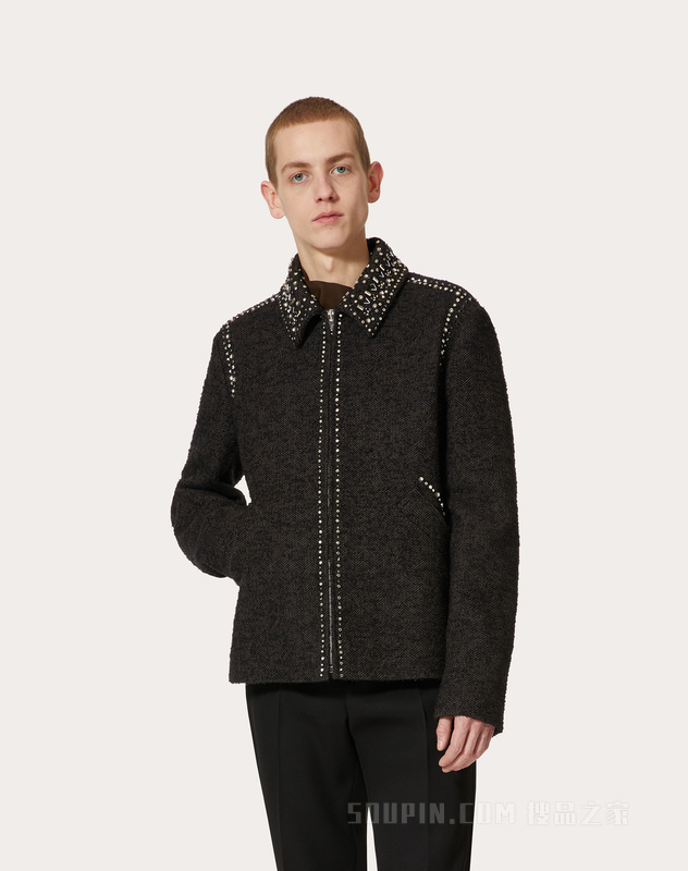 ROCKSTUD SPIKE饰铆钉和仿水晶刺绣粗花呢外套