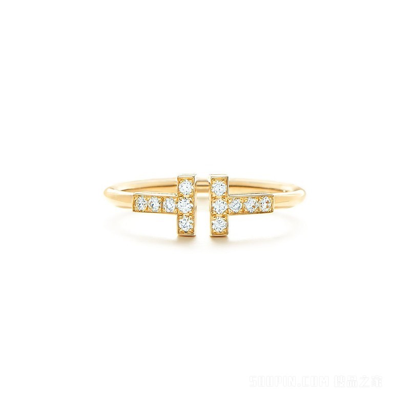 Tiffany T 系列 18K 黄金镶钻线圈戒指。