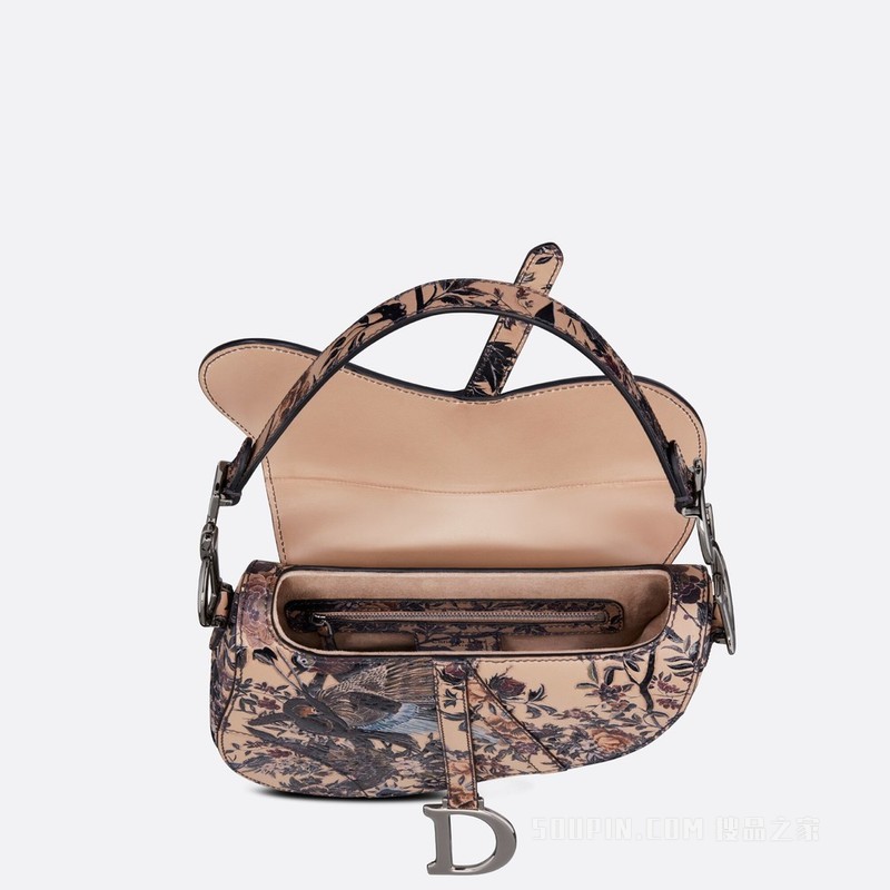 马鞍包 米色牛皮革多色 Dior Jardin d'Hiver 立体手绘效果图案