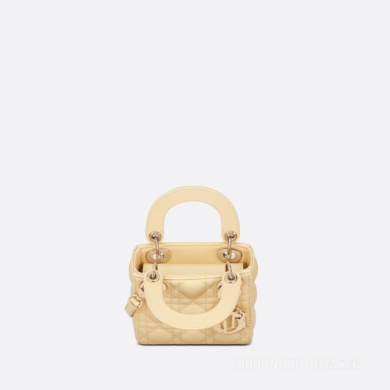 超迷你 Lady Dior 手袋 浅黄色羊皮革藤格纹