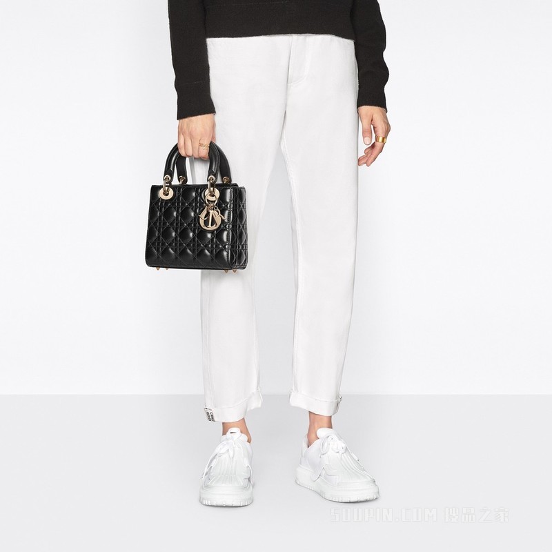 小号 Lady Dior 手袋 奶白色牛皮革多色 Dior Jardin d'Hiver 立体手绘效果图案