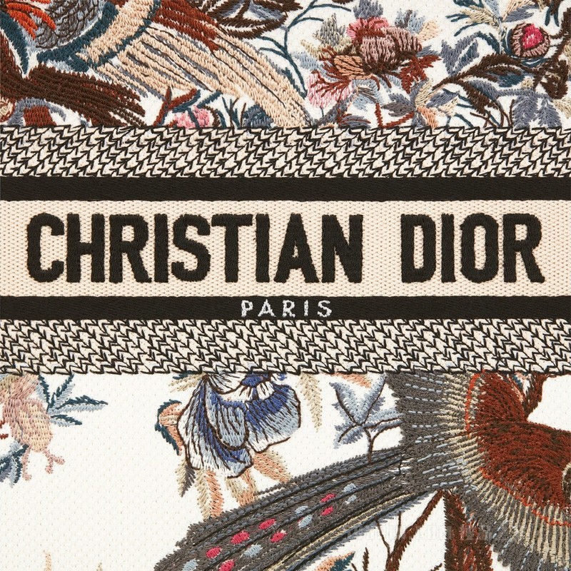 小号 Book Tote 手袋 奶白色面料多色 Dior Jardin d'Hiver 图案刺绣 (26.5 x 21 x 14 cm)