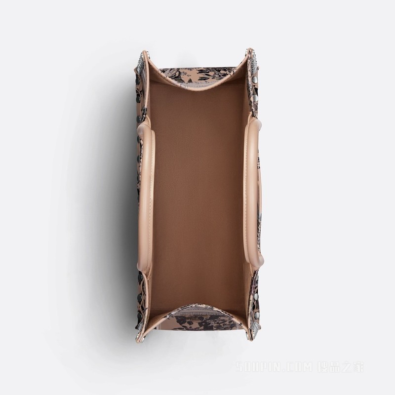 中号 Book Tote 手袋 米色牛皮革多色 Dior Jardin d'Hiver 立体手绘效果图案 (36 x 27.5 x 16.5 cm)