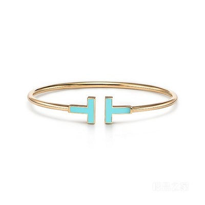 Tiffany T 系列 18K 黄金镶嵌绿松石线圈手镯，中号。