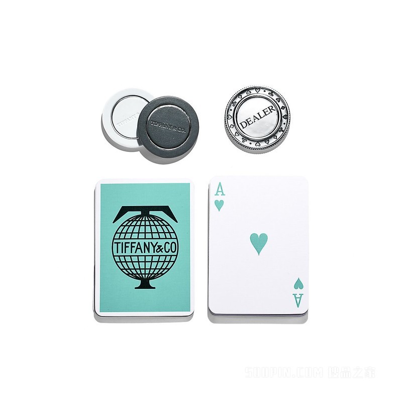 Everyday Objects 系列旅行扑克套装，配套 Tiffany Blue 蒂芙尼蓝色™皮革盒子。