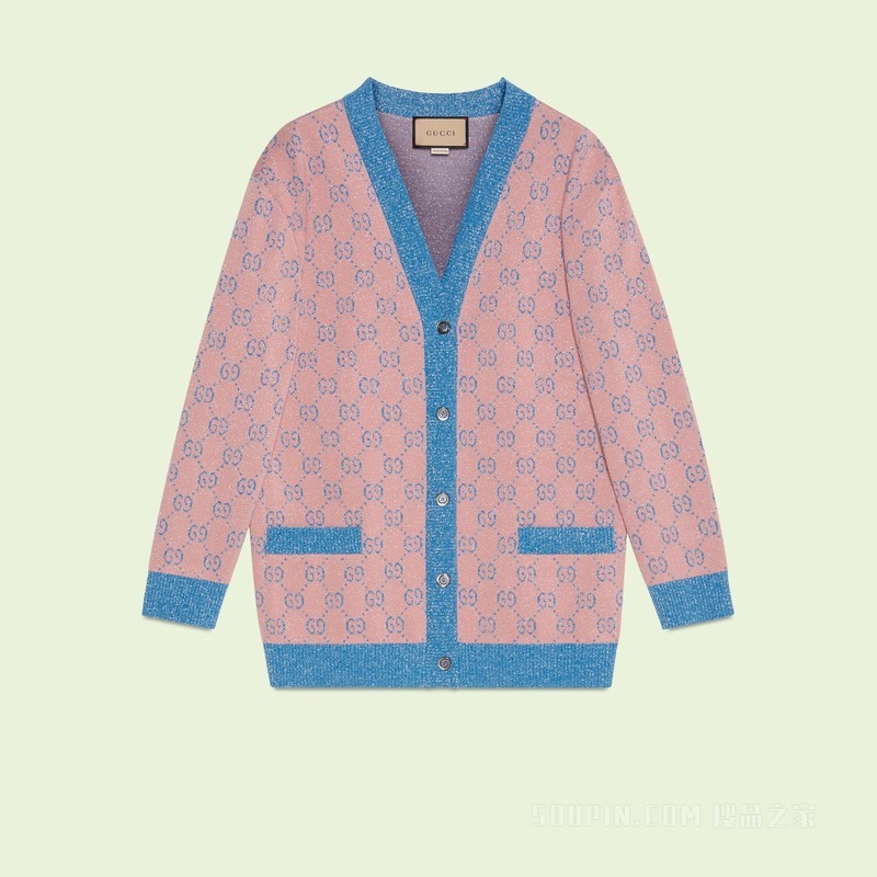 GG棉质提花开衫 粉色和蓝绿色