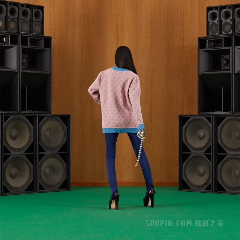 GG棉质提花开衫 粉色和蓝绿色