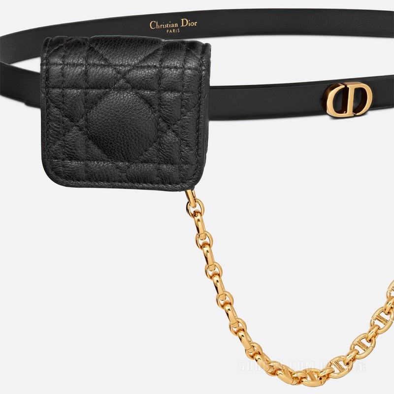 Dior Caro 腰带 15 毫米黑色光滑牛皮革和藤格纹牛皮革搭配可拆卸小包