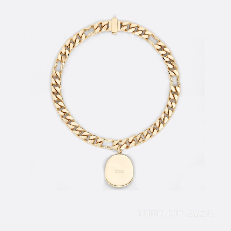 CACTUS JACK DIOR 链环项链 金色饰面黄铜, 橙色石饰和白色珍珠母贝装饰