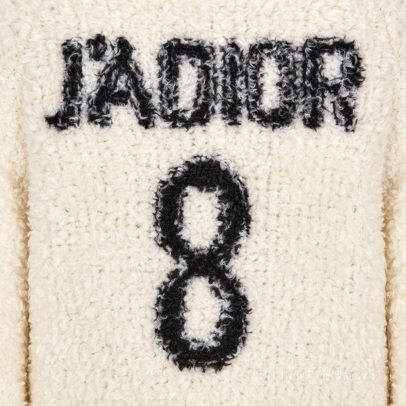 连帽开衫 米白色羊毛混纺针织科技面料纹理效果“J'Adior 8”字样