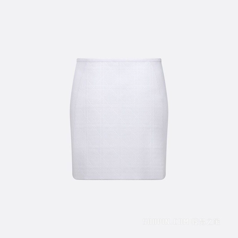 迷你裙 白色针织科技面料超大藤格纹