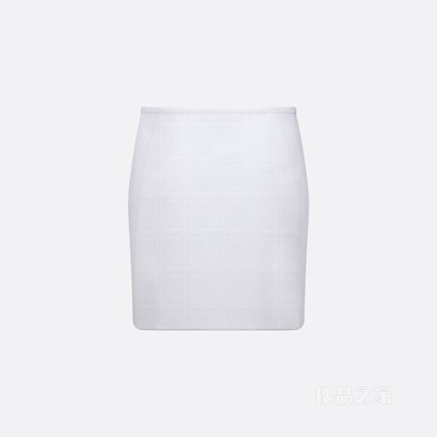 迷你裙 白色针织科技面料超大藤格纹