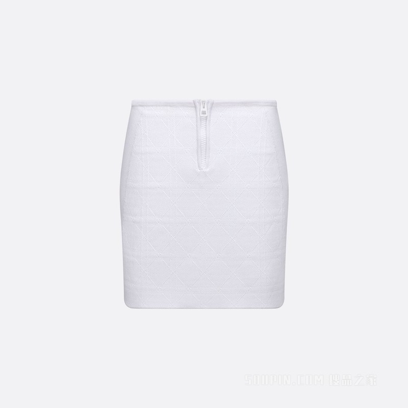 迷你裙 白色针织科技面料超大藤格纹