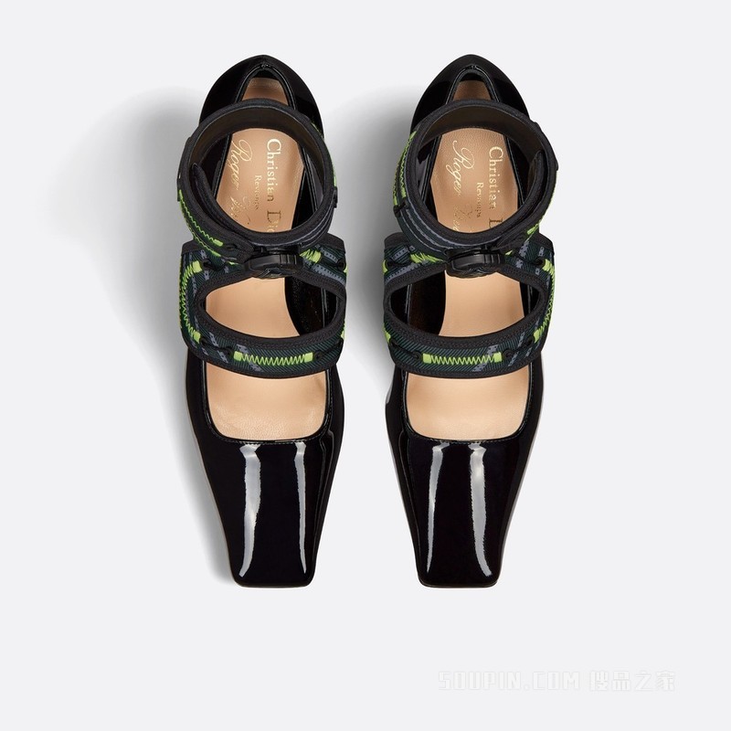 Dior 62-22 高跟鞋 黑色漆皮牛皮革和科技面料