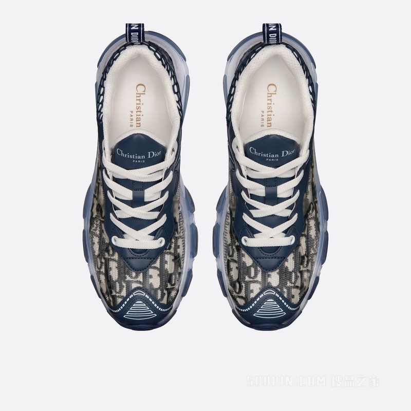 Dior Vibe 运动鞋 深蓝色科技面料 Oblique 印花和透明橡胶