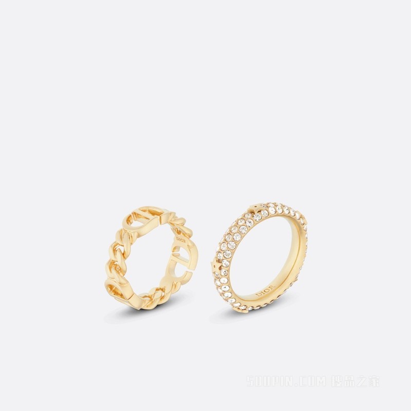 Petit CD 戒指套装 金色饰面金属和白色仿水晶装饰