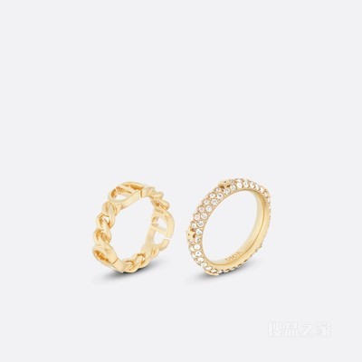 Petit CD 戒指套装 金色饰面金属和白色仿水晶装饰