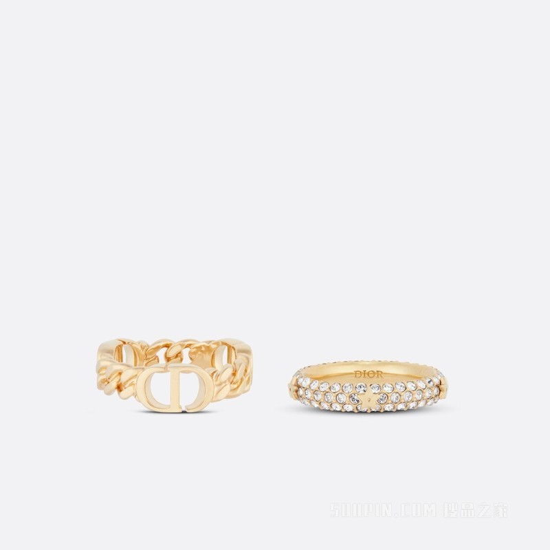 Petit CD 戒指套装 金色饰面金属和白色仿水晶装饰