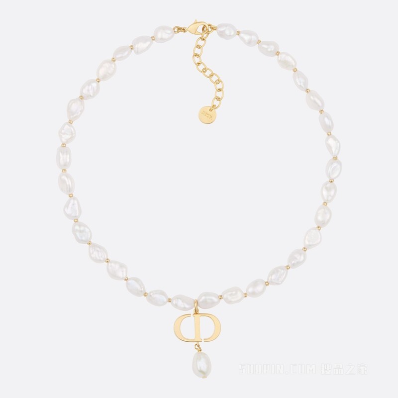 30 Montaigne 项链 金色饰面金属与白色珍珠装饰