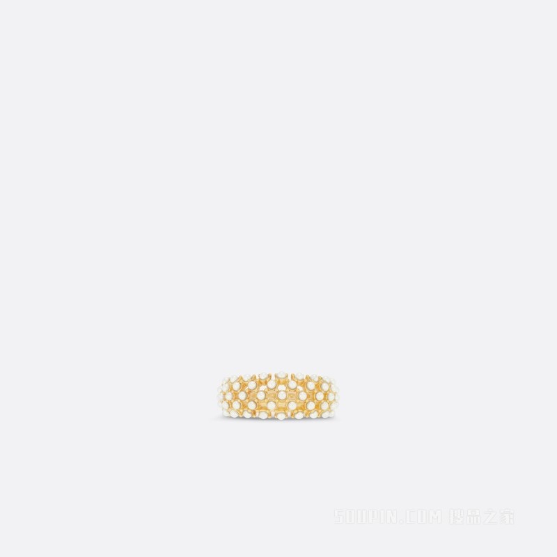D-Renaissance 戒指 金色饰面金属和白色树脂珠饰