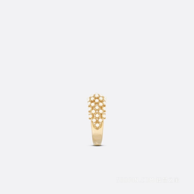 D-Renaissance 戒指 金色饰面金属和白色树脂珠饰