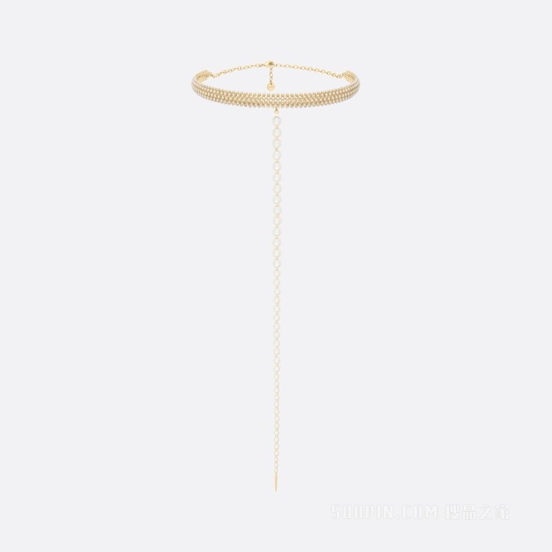 D-Renaissance 短项链 金色饰面金属和白色树脂珠饰