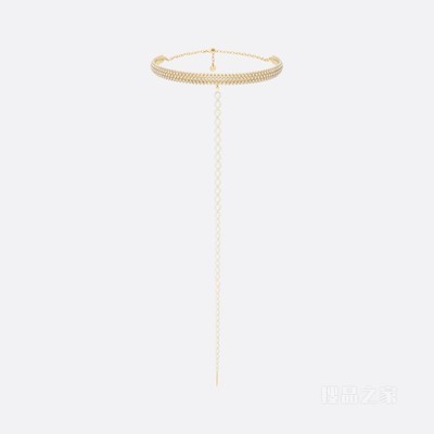 D-Renaissance 短项链 金色饰面金属和白色树脂珠饰