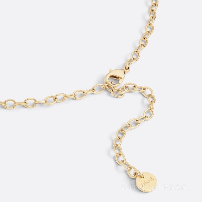 D-Renaissance 短项链 金色饰面金属和白色树脂珠饰