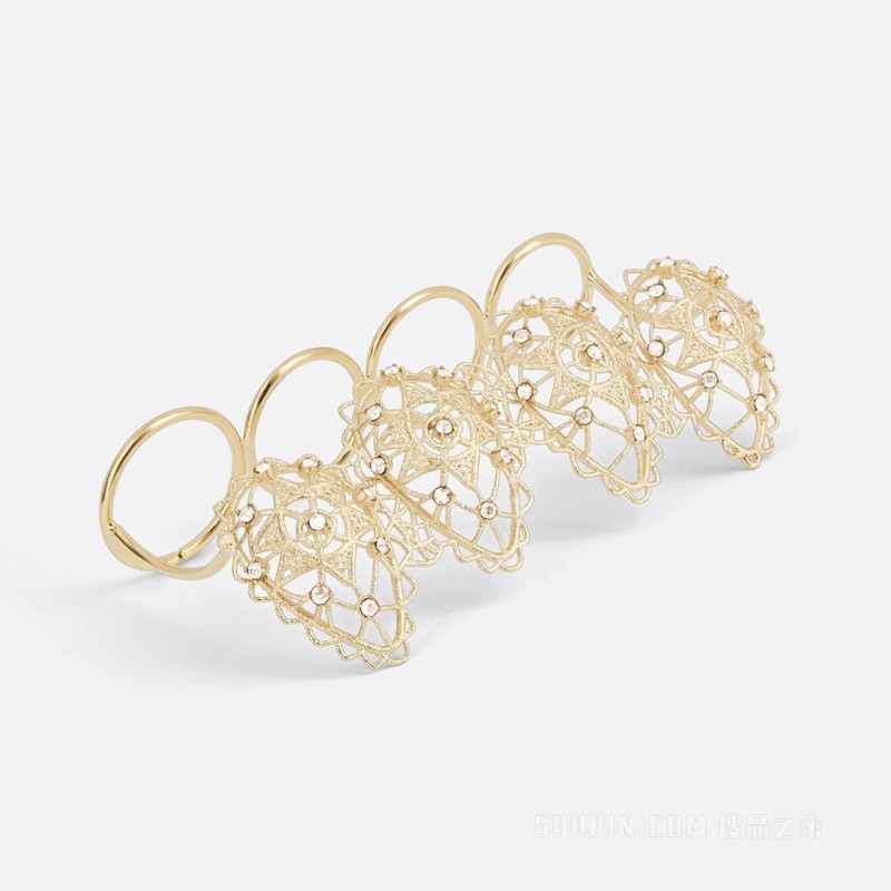 D-Renaissance 多指戒指 金色饰面金属和银色调仿水晶装饰