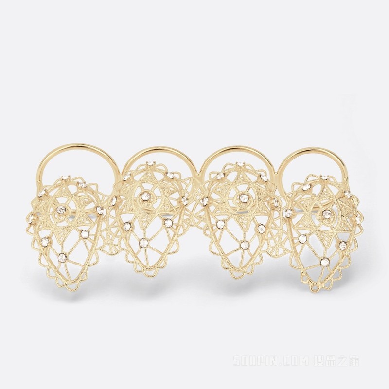 D-Renaissance 多指戒指 金色饰面金属和银色调仿水晶装饰