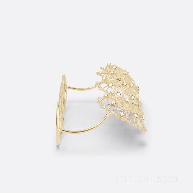 D-Renaissance 多指戒指 金色饰面金属和银色调仿水晶装饰