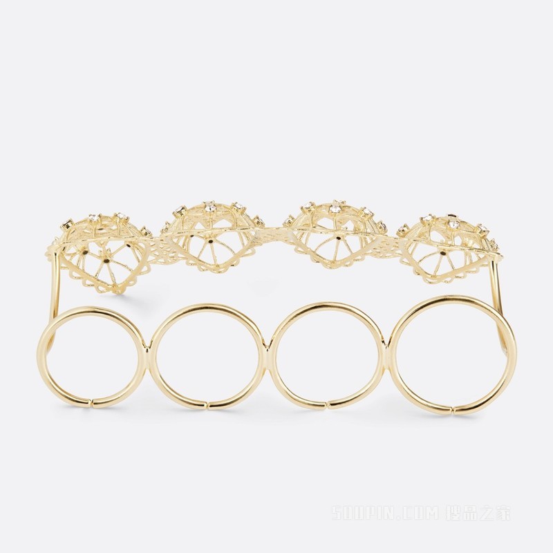 D-Renaissance 多指戒指 金色饰面金属和银色调仿水晶装饰