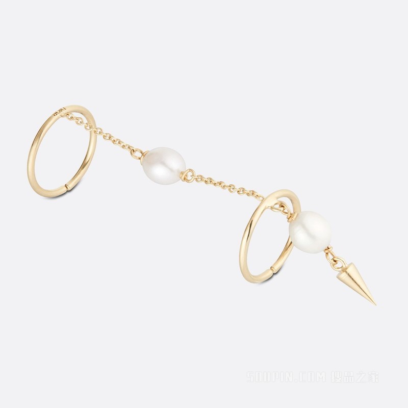 D-Renaissance 戒指 金色饰面金属与白色珍珠装饰