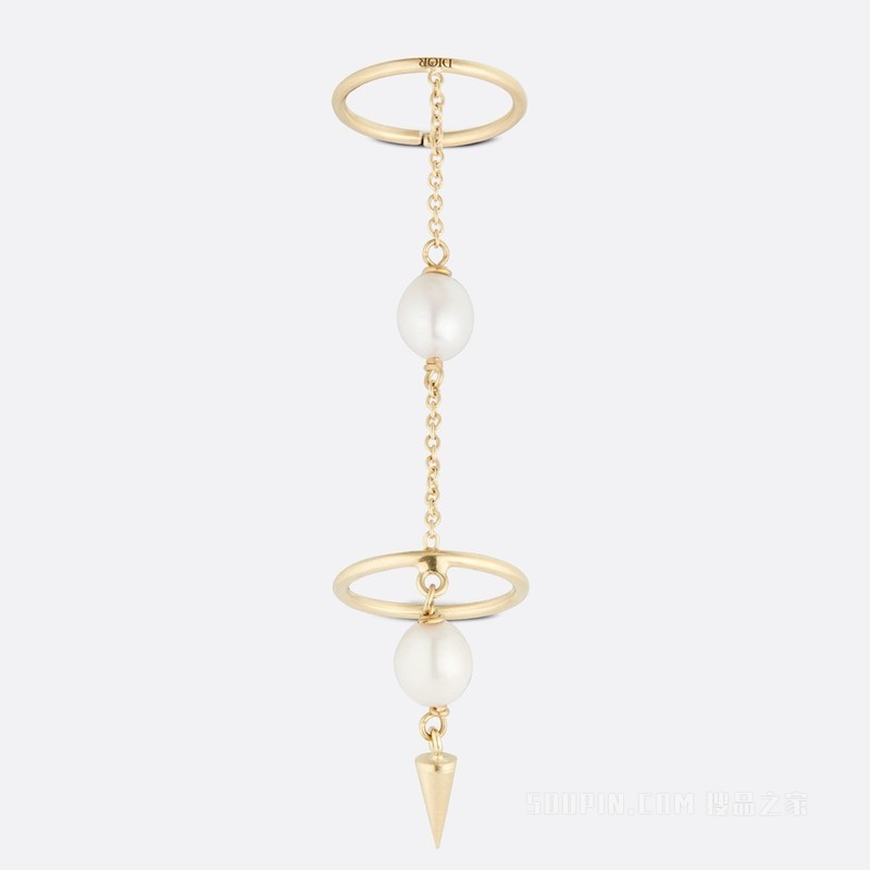 D-Renaissance 戒指 金色饰面金属与白色珍珠装饰