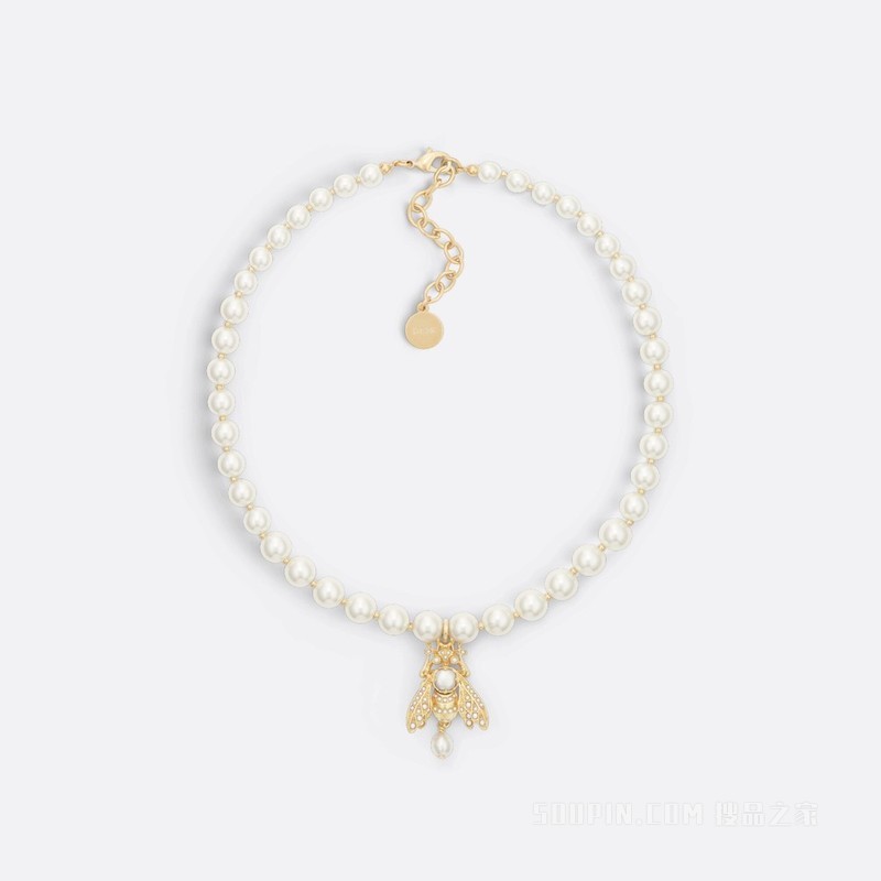 D-Bee 项链 金色饰面金属和白色树脂珠饰