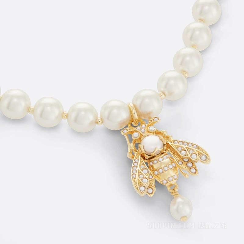 D-Bee 项链 金色饰面金属和白色树脂珠饰