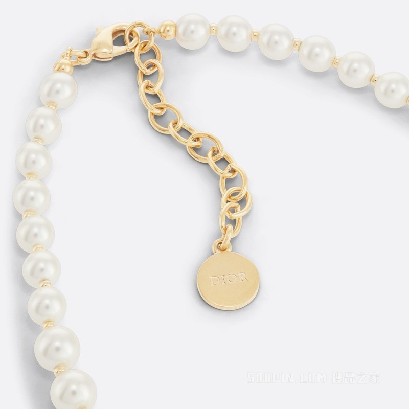 D-Bee 项链 金色饰面金属和白色树脂珠饰