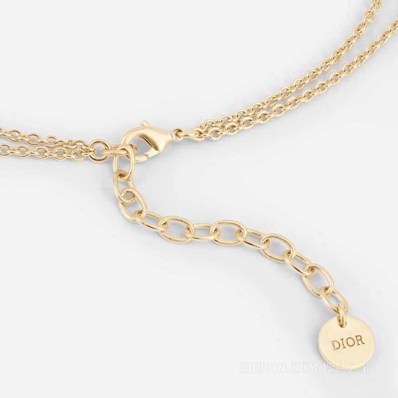 Jardin d'Hiver 多链条项链 金色饰面金属搭配白色珍珠和红色树脂装饰