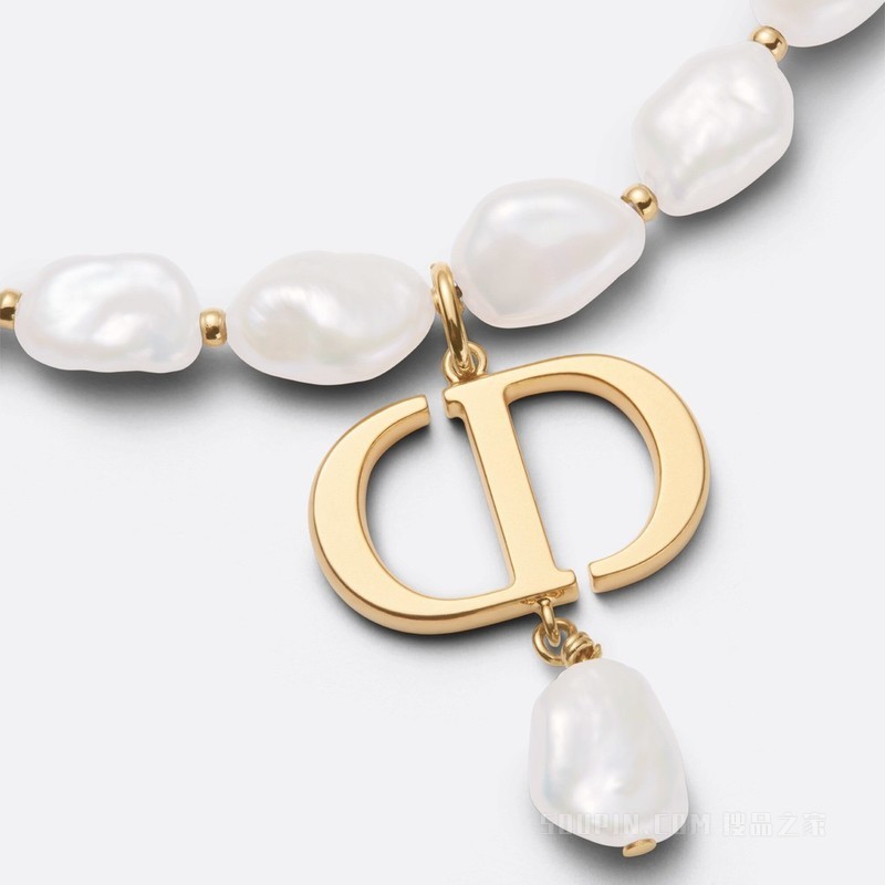 30 Montaigne 项链 金色饰面金属与白色珍珠装饰