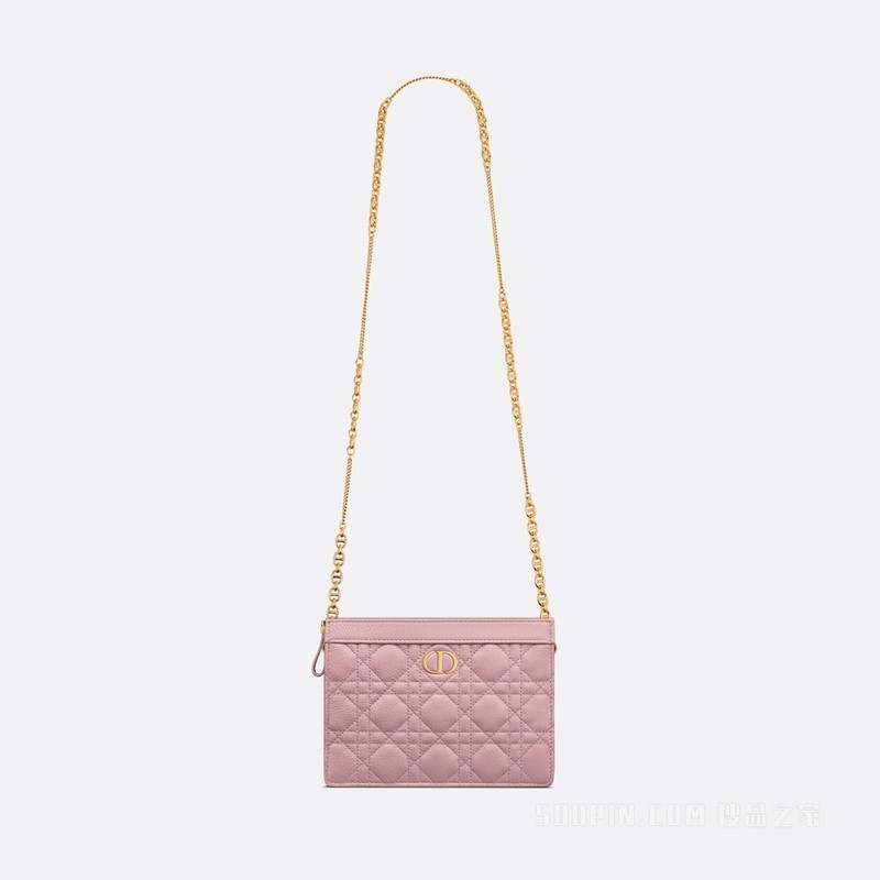 Dior Caro 链条手袋 复古粉色柔软牛皮革藤格纹