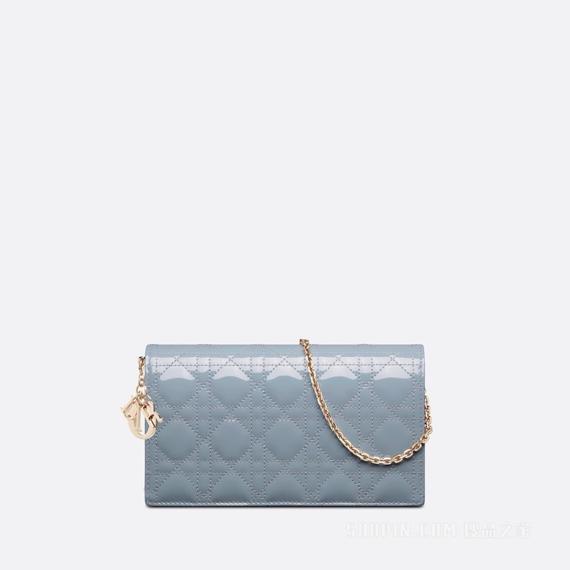 Lady Dior 链条手袋 云雾蓝漆皮牛皮革藤格纹
