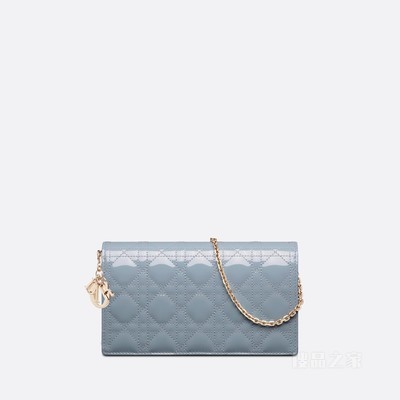 Lady Dior 链条手袋 云雾蓝漆皮牛皮革藤格纹