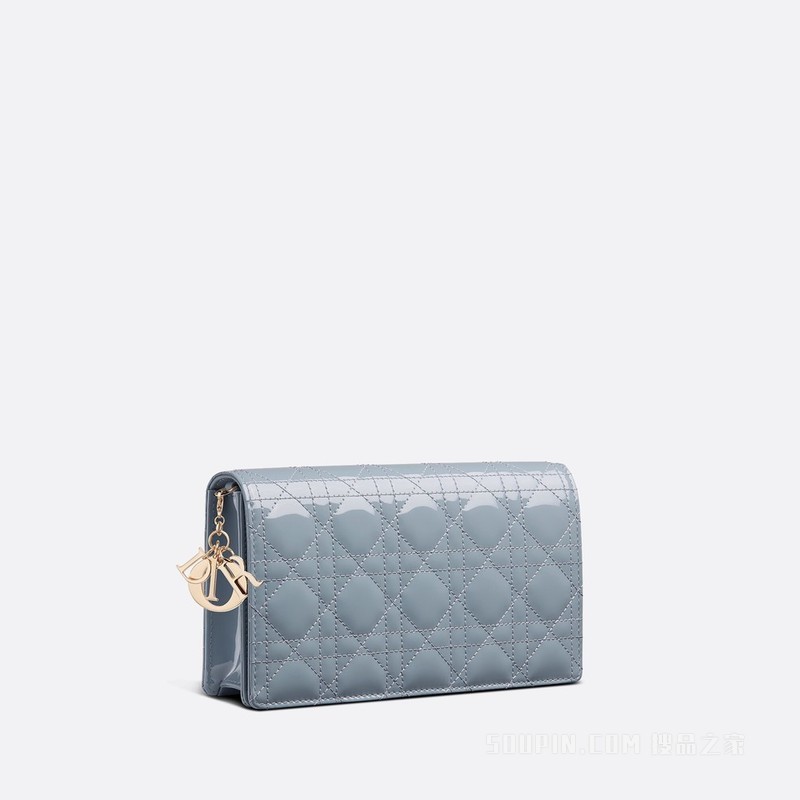 Lady Dior 链条手袋 云雾蓝漆皮牛皮革藤格纹