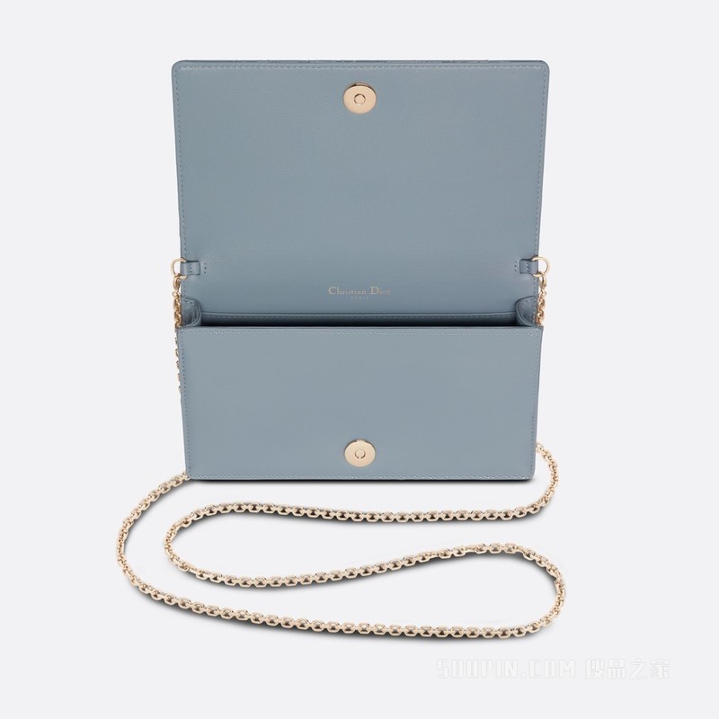 Lady Dior 链条手袋 云雾蓝漆皮牛皮革藤格纹
