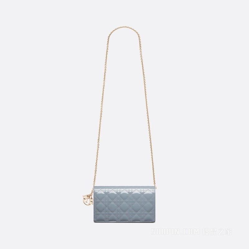 Lady Dior 链条手袋 云雾蓝漆皮牛皮革藤格纹