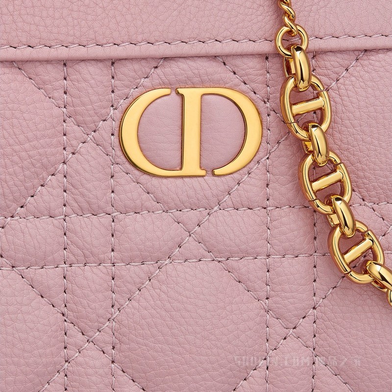 Dior Caro 链条手袋 复古粉色柔软牛皮革藤格纹