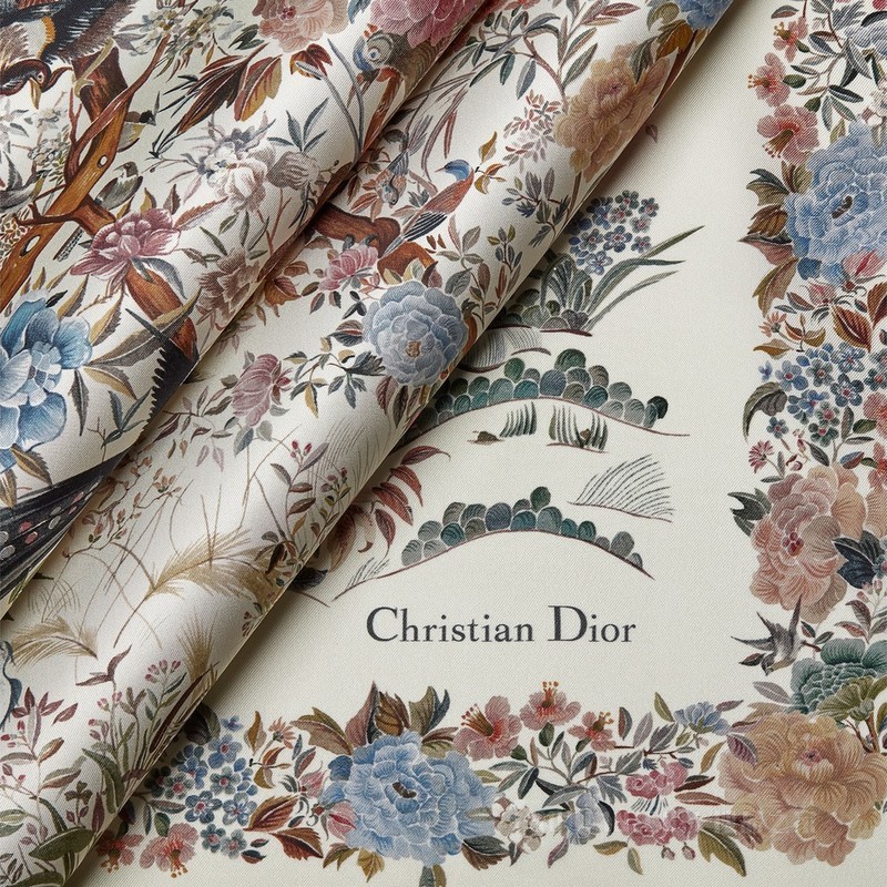 Dior 印花方巾 白色桑蚕丝斜纹面料多色 Dior Jardin d'Hiver 印花