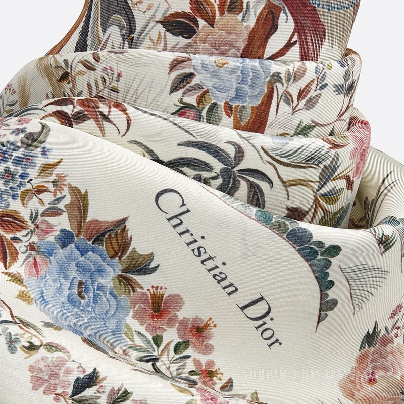 Dior 印花方巾 白色桑蚕丝斜纹面料多色 Dior Jardin d'Hiver 印花